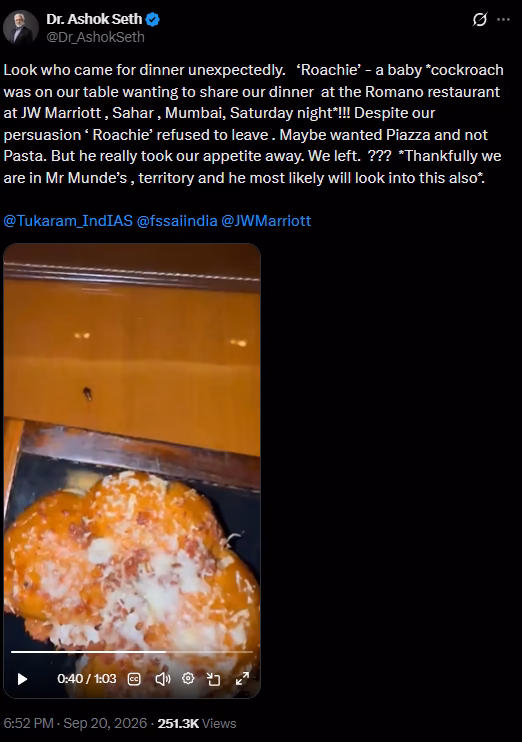 Cardiologist Flags Cockroach Sighting at JW Marriott Mumbai, Tags Maharashtra FDA Chief 2 image 31